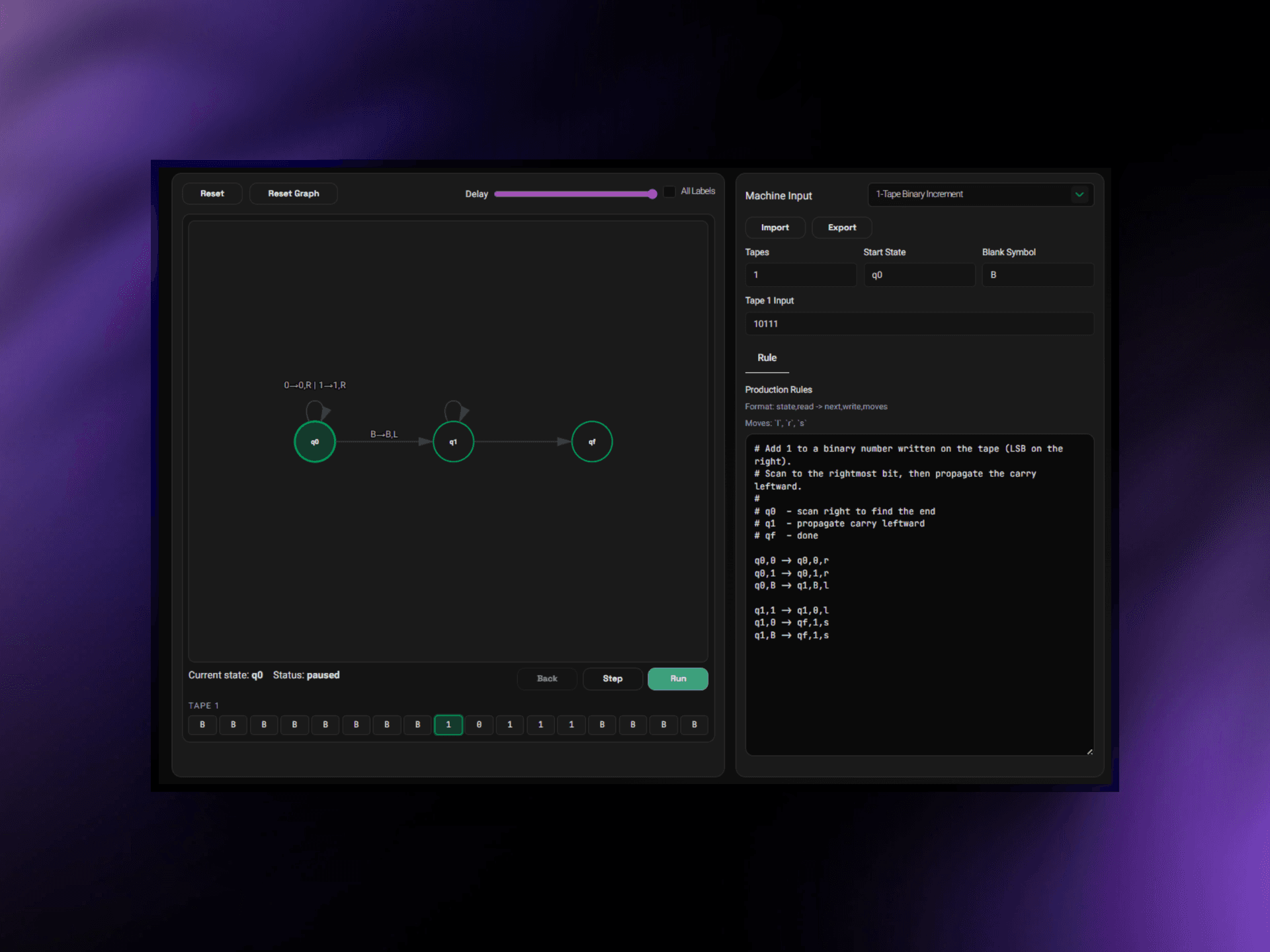 Single-Tape Turing Machine Simulator