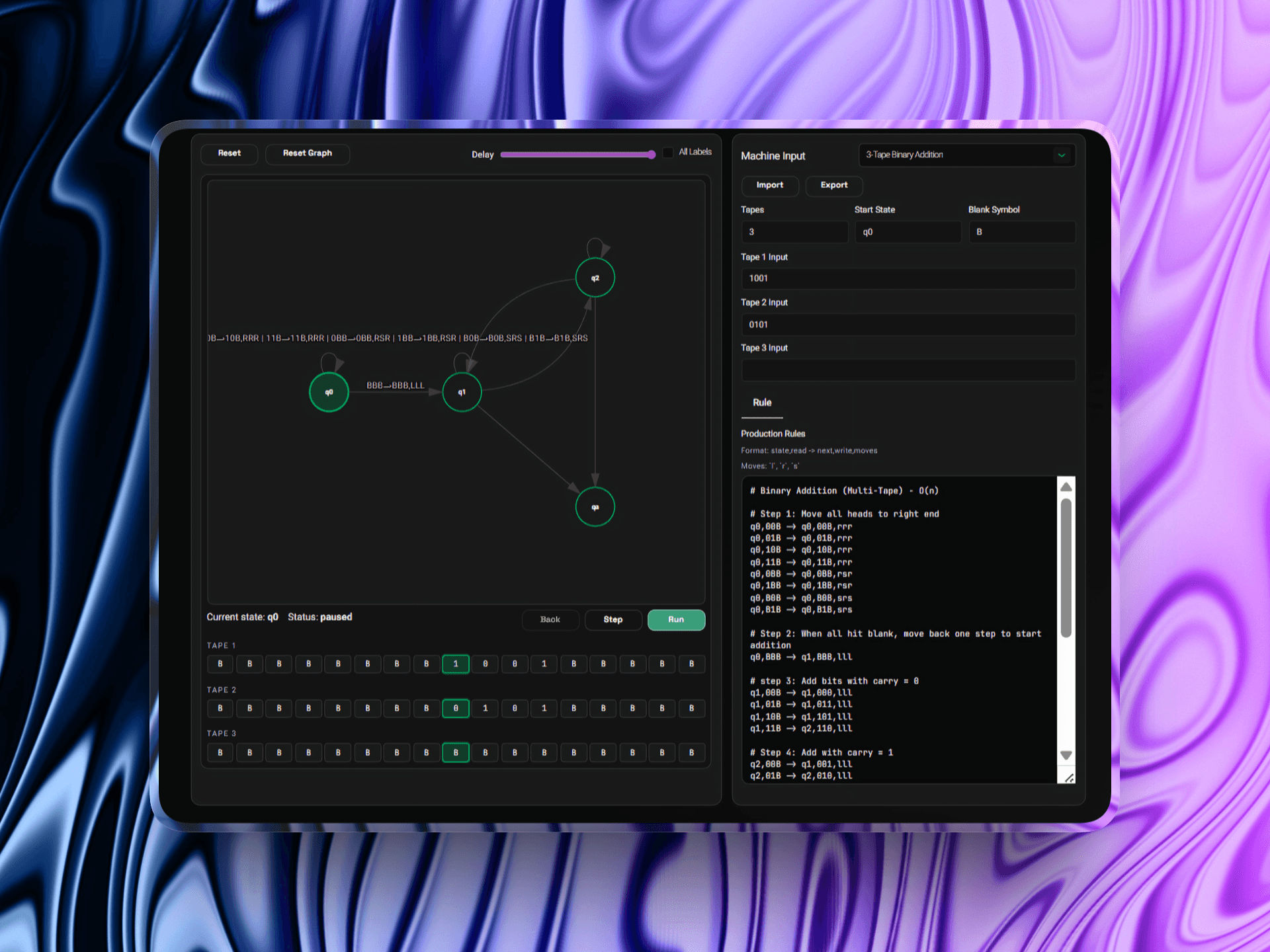 Multi-tape Turing Machine Simulator