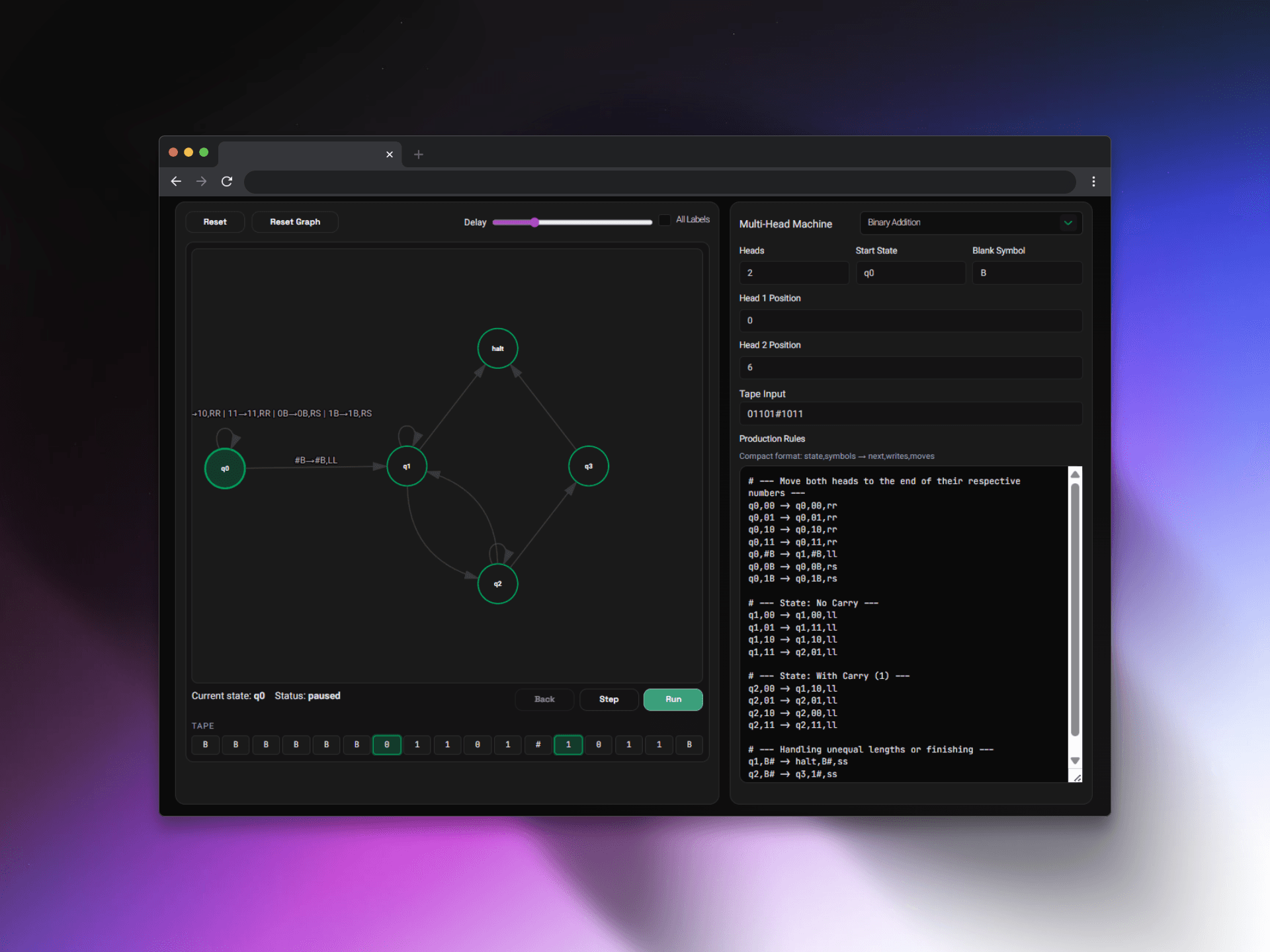 Multi-head Turing Machine Simulator